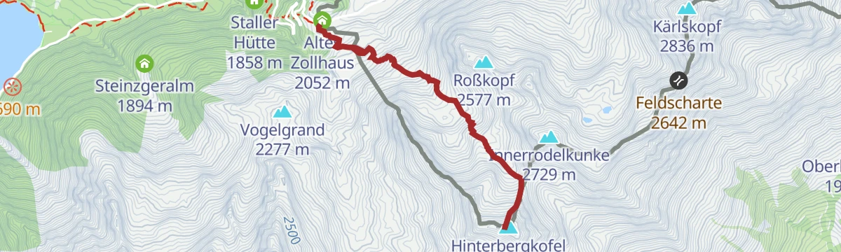 Route map: Peak Hinterbergkofel 2.726m